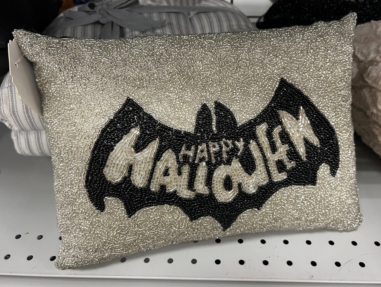 Happy Halloween bat beaded pillow