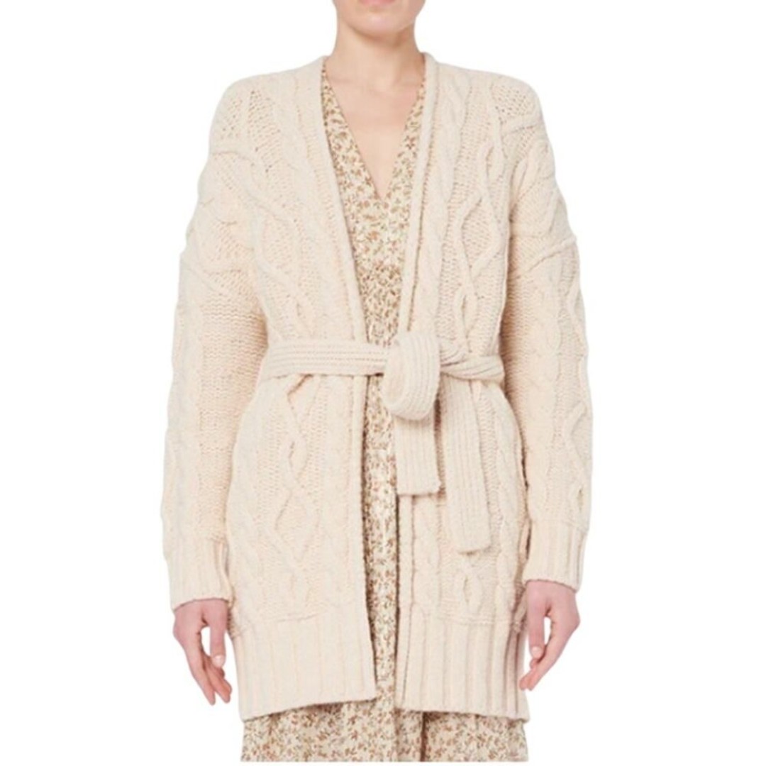 Vanessa Bruno S Suzanne Cable Knit Cardigan Sweater Belted Beige