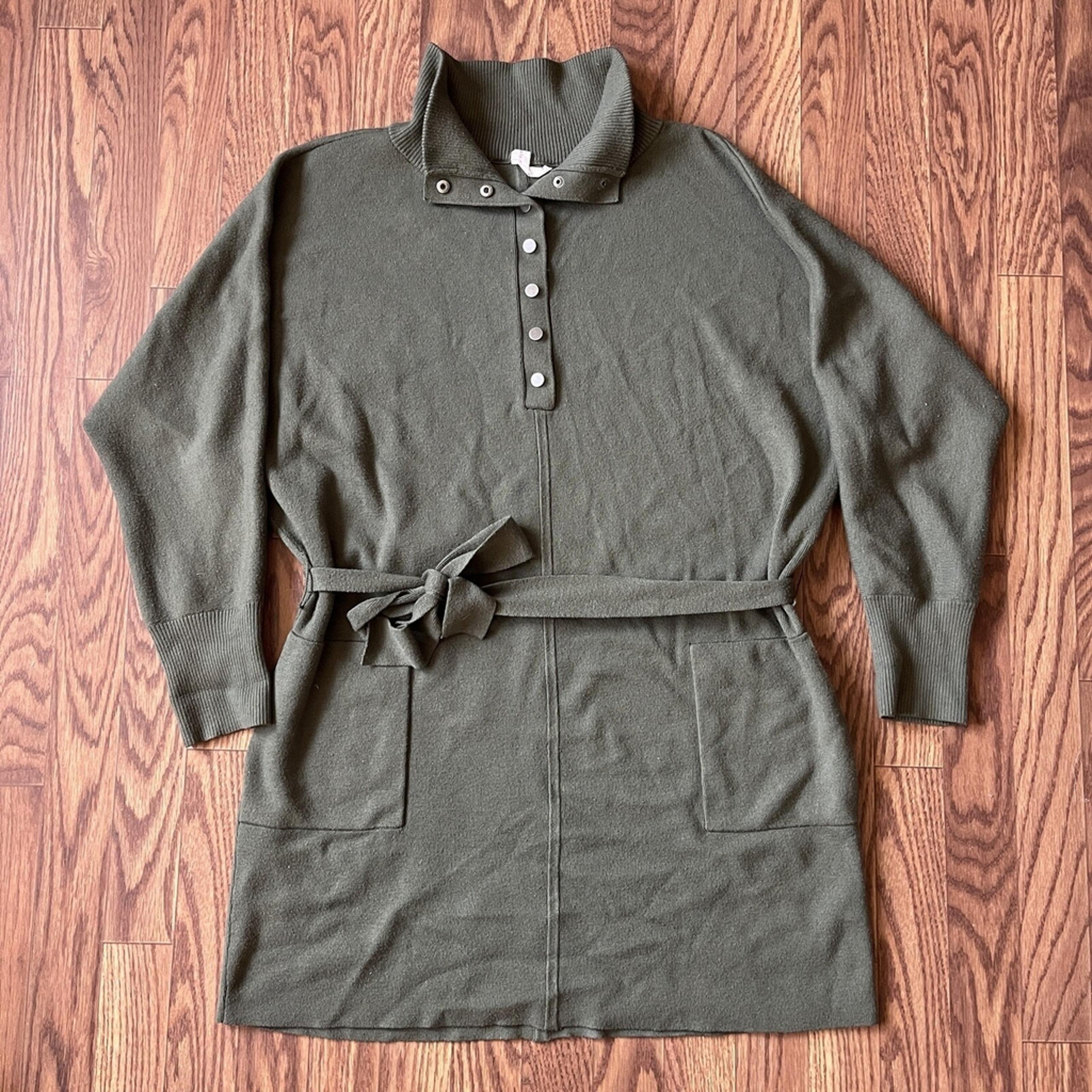 Anthropologie Daily Practice Women's Green Mock Neck Tunic Sweater Dress Size MP