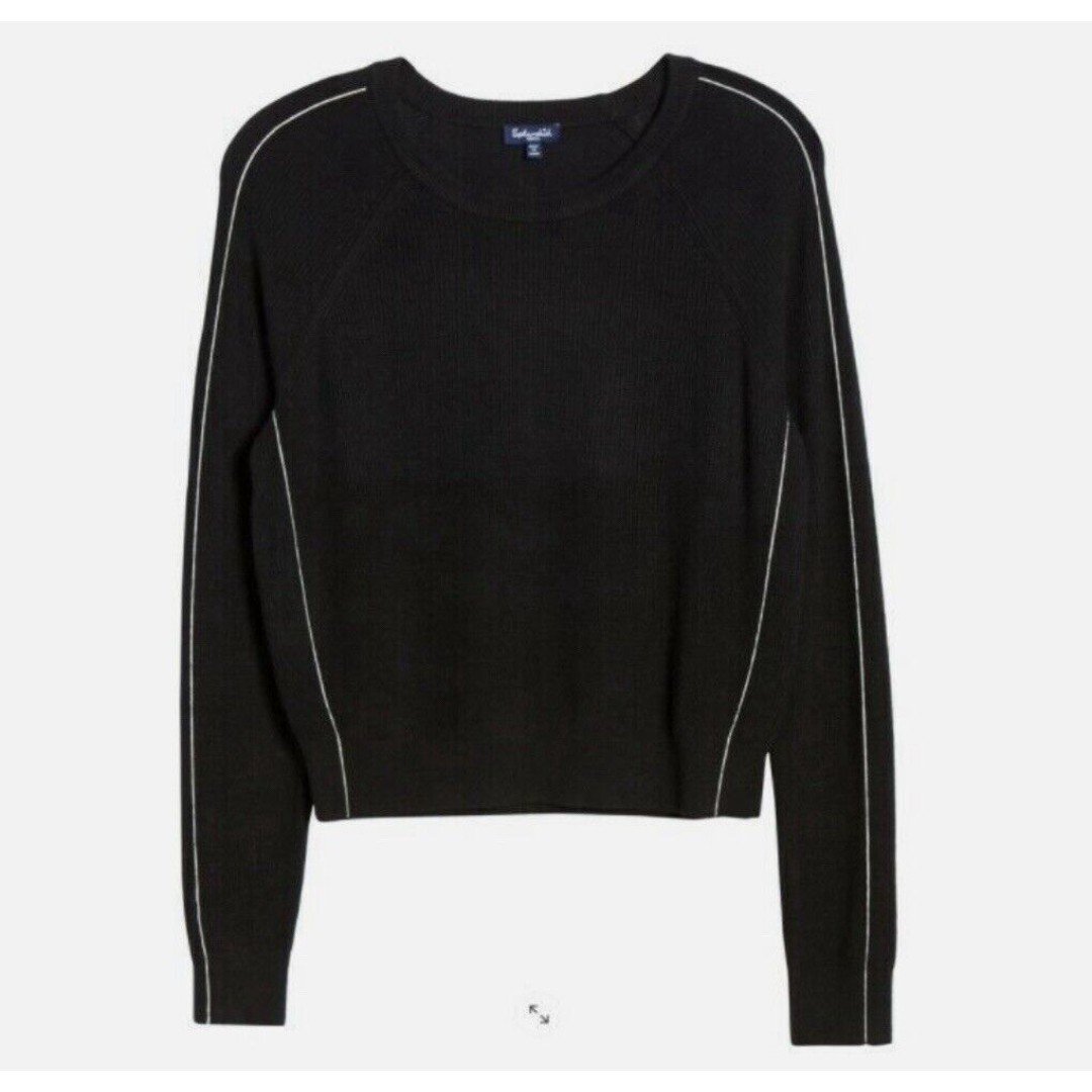 Splinded Strip Detail Cashmere Blend Ribbed Crew Neck Sweater In Black Sz XL New