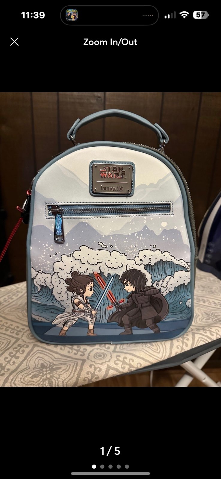 Star Wars loungefly backpack. Features kylo ren and rey.