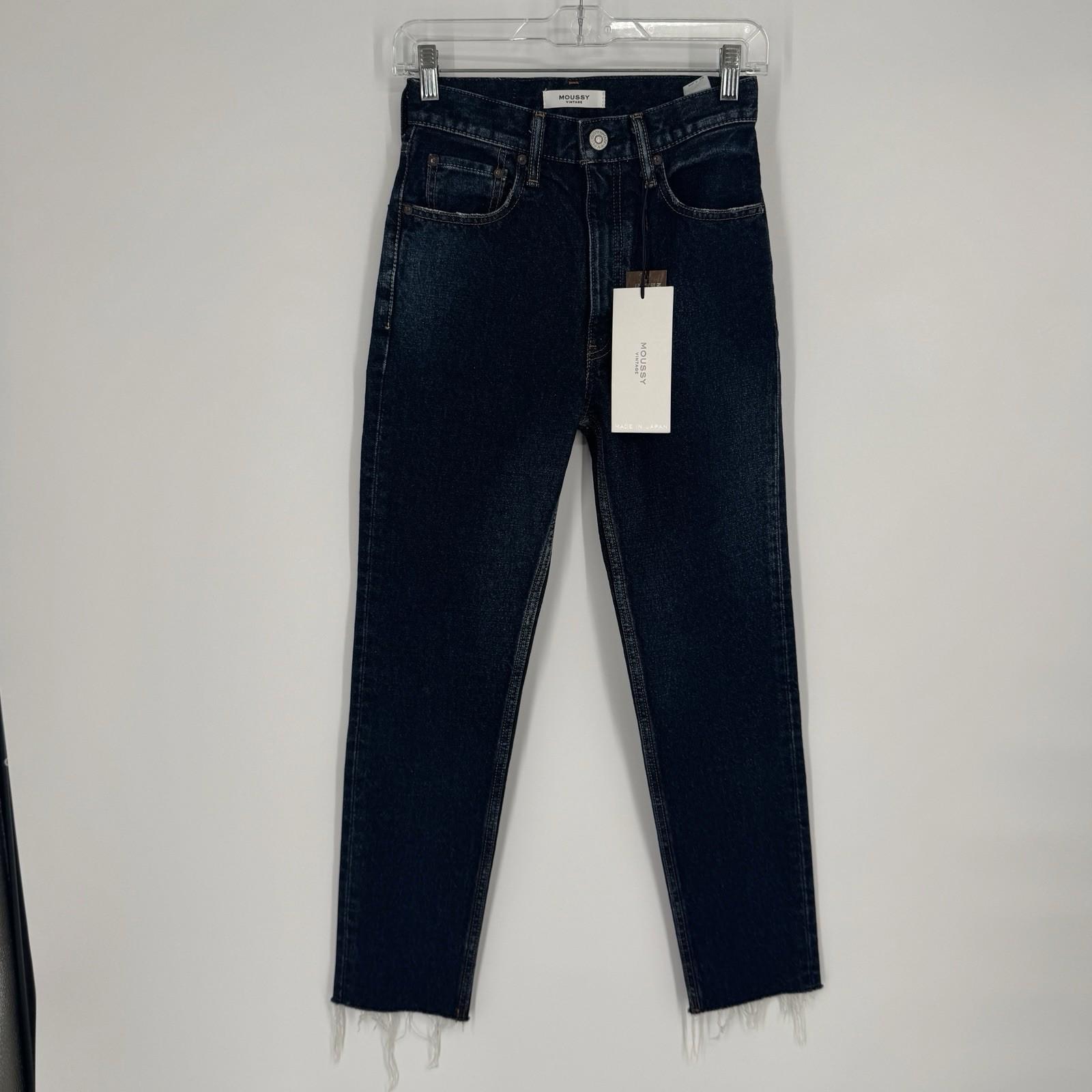 Moussy Vintage jeans 24 blue high rise raw hem skinny japan denim cotton office