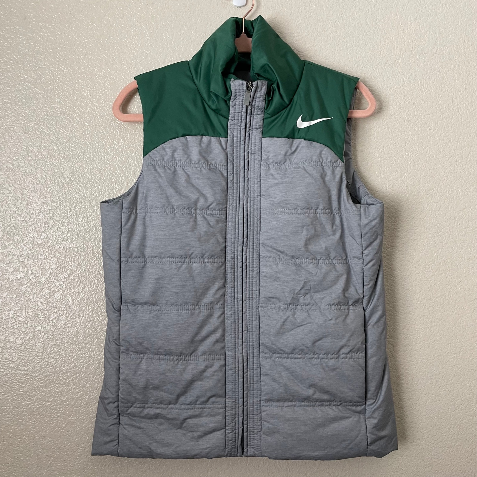 Nike Vest Womens Medium Gray Green Puffer Full Zip Poly Fill Jacket AQ3568-062