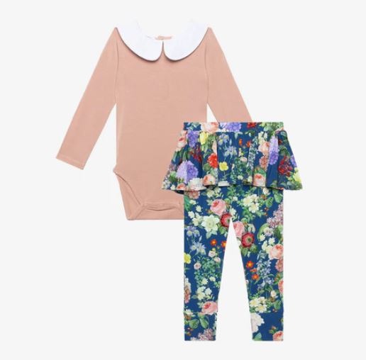 Posh Peanut Carmen Peterpan Collar Bodysuit + Skirted Legging Set