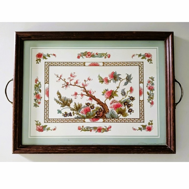 Vintage Oriental PIMPERNEL Asian Butlers Serving Tray Wood Brass Cork England