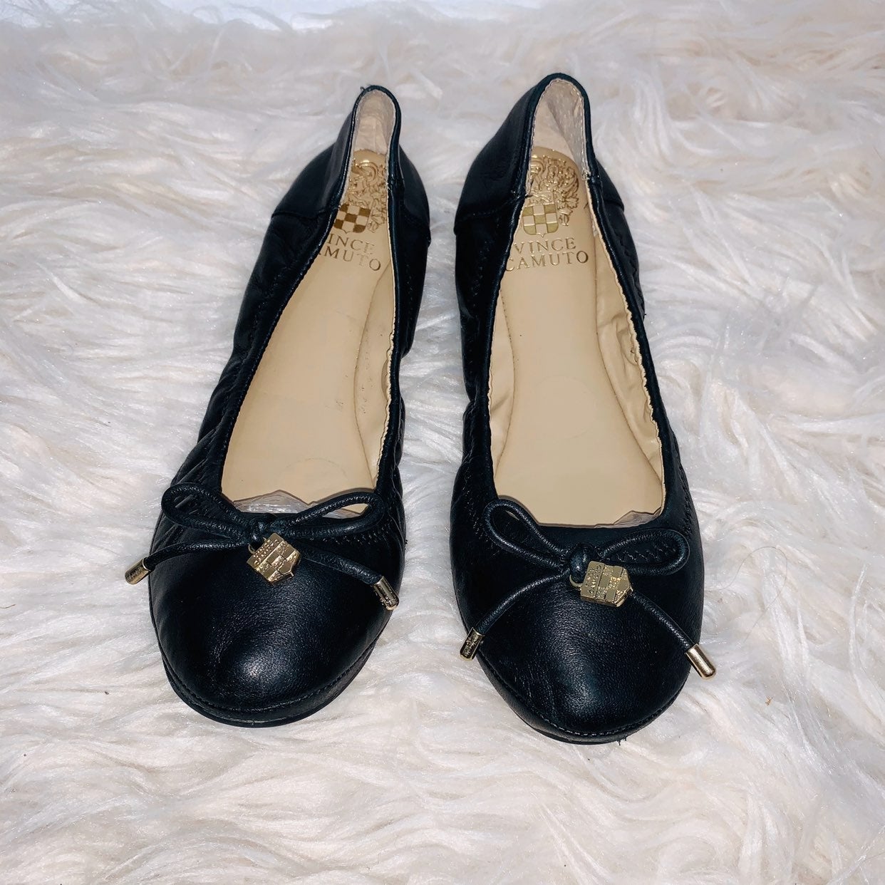 Vince Camuto black leather ballet flats