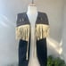 Vintage wool vest Southwest Mexican theme leather fringe beaded Oaxaca on back S