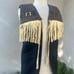 Vintage wool vest Southwest Mexican theme leather fringe beaded Oaxaca on back S