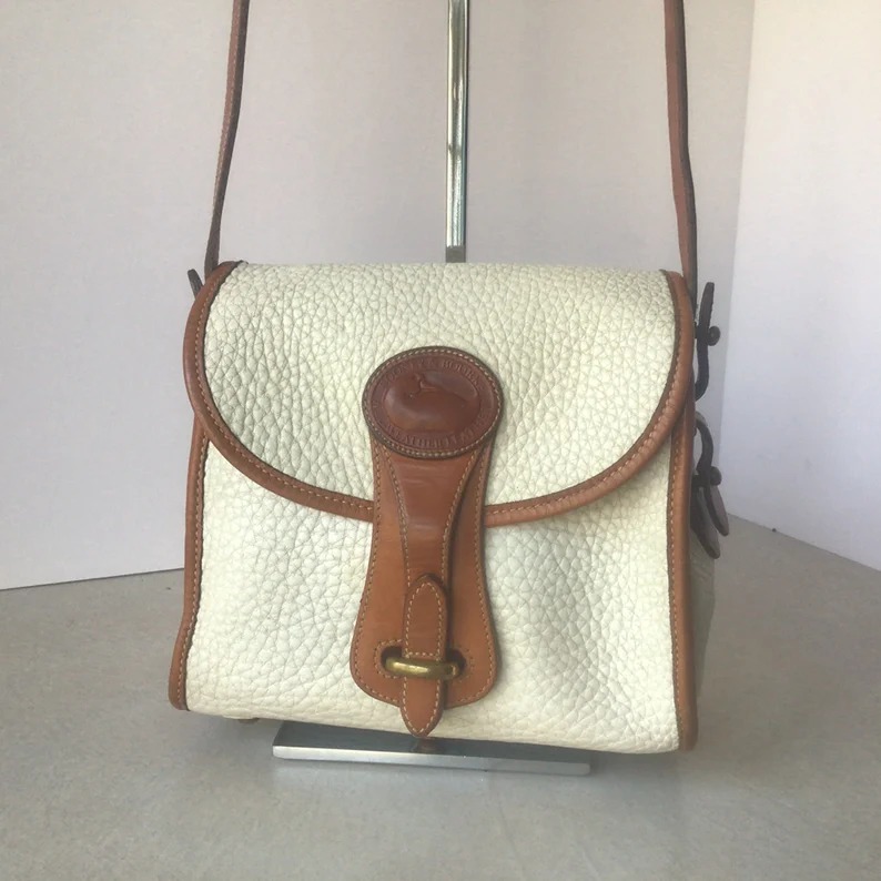 Vintage Dooney & Bourke All Weather Pebble Leather Cream And Tan Shoulder Bag
