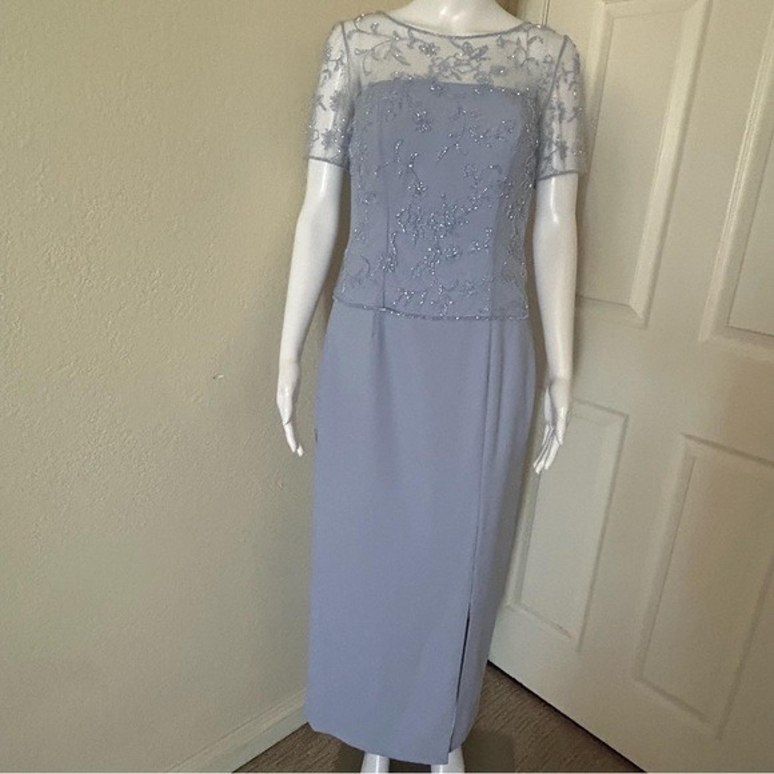 Michaelangelo Light Blue Beaded Sheer Top Long Formal Mother of Bride Dress 4