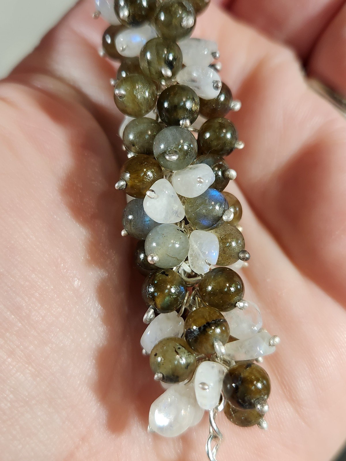 Genuine Sterling Silver/ Labradorite & Rainbow Moonstone Grape Cluster Bracelet