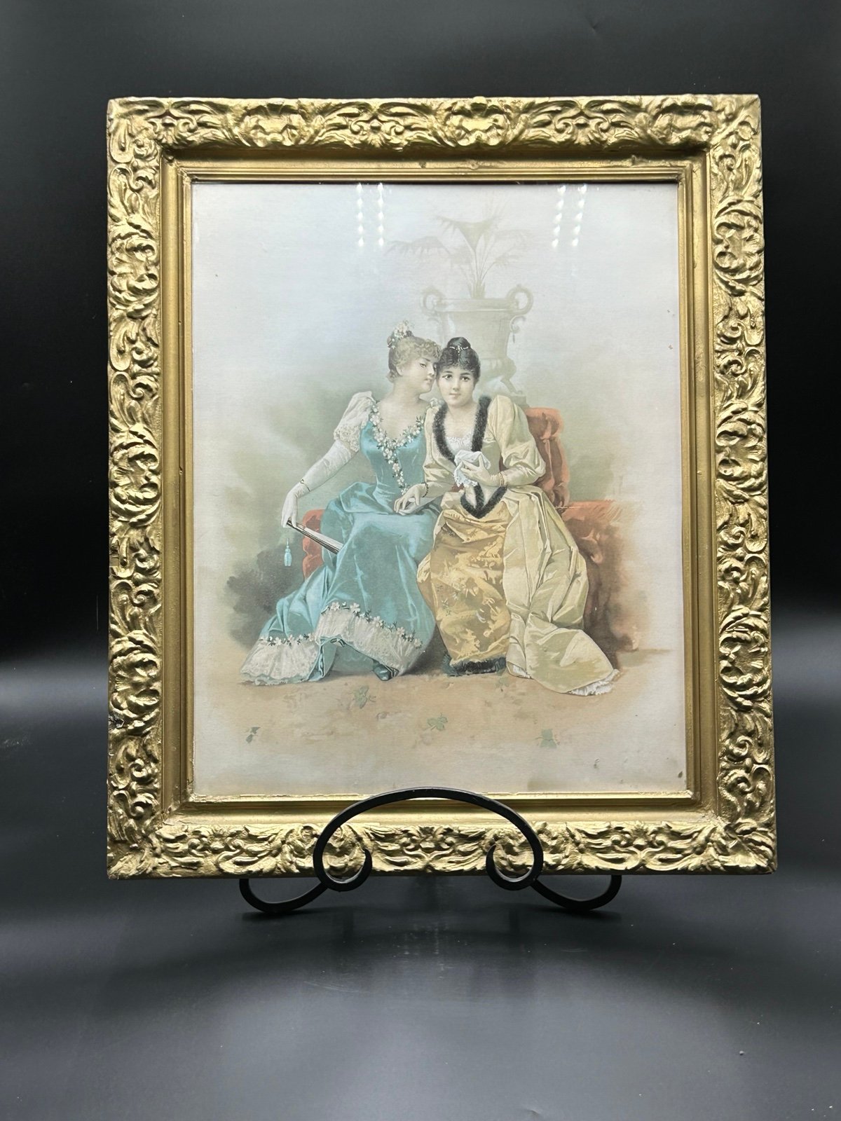 Antique Victorian ladies wall art in ornate gilt gold frame