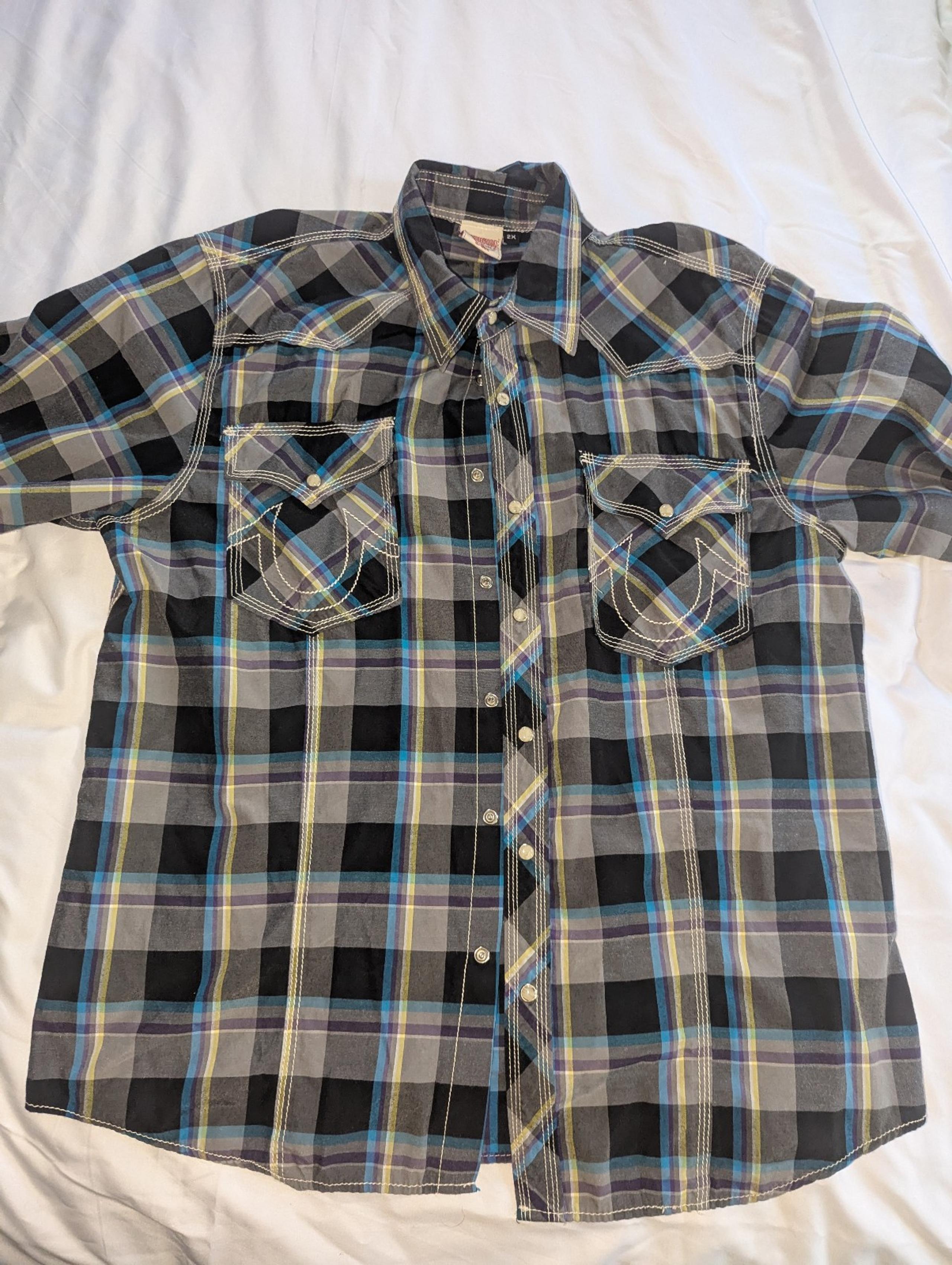 True Religion Men's XXL Western Style Pearl Snap Short Sleeve Button Up Shirt