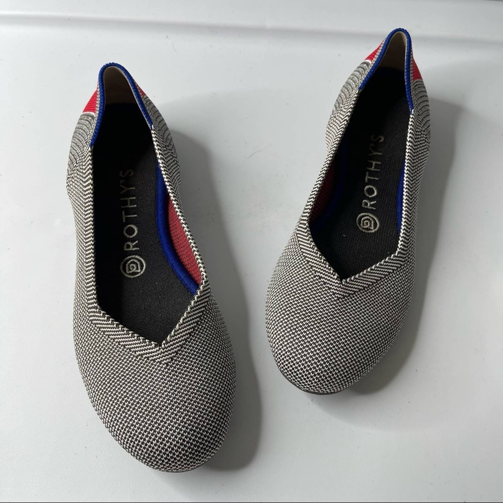 Rothy’s shale cherry ribbon striped ballet flats size 7.5