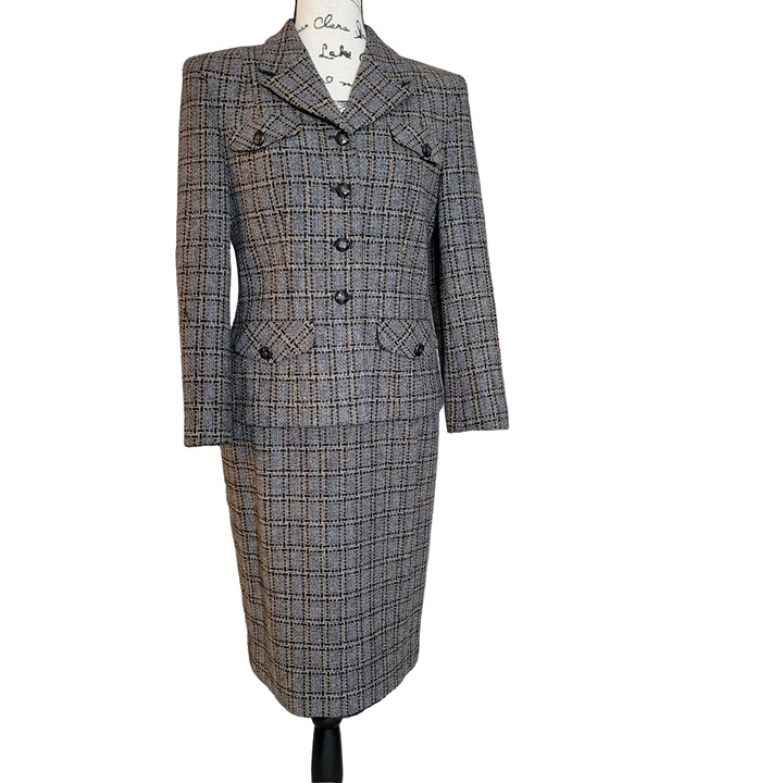 Pendleton Wool Blend Houndstooth Blazer and Skirt Suit Set - Size 8 Petite