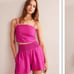 Boden Fitted Linen Strappy Top in Rose Linen Hot Pink Size 12