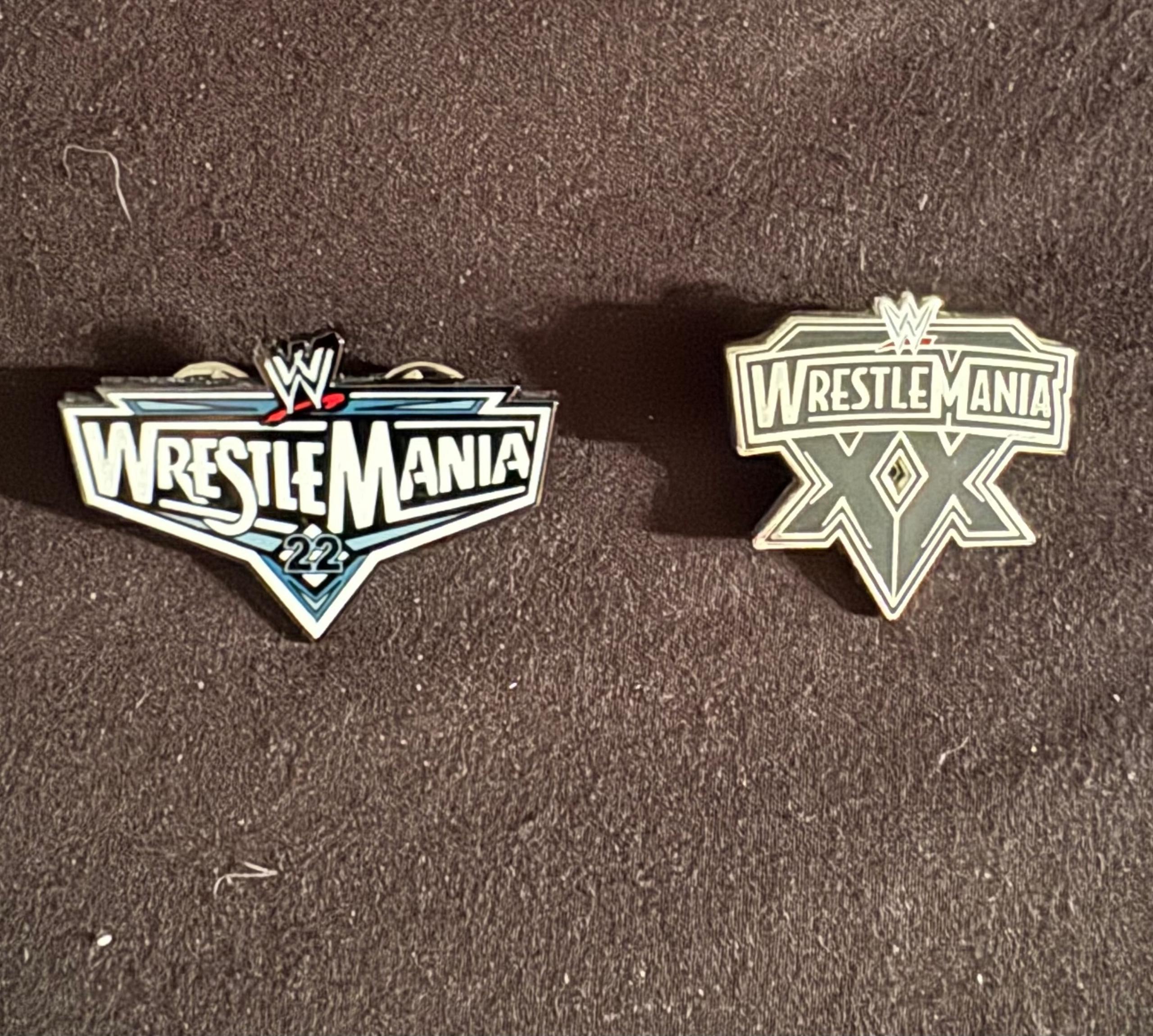 Set Of 2 WWE Wrestlemania Logo Collectible Metal Pins!