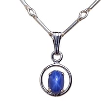 Vintage Blue Star Sapphire Sterling Silver Pendant Necklace ITALY