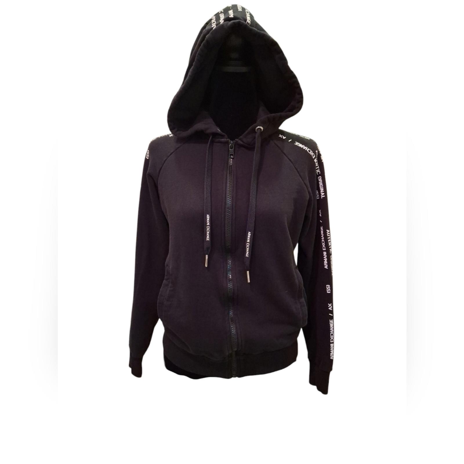 ARMANI EXCHANGE SZ. M Juniors Black Hooded Jacket w/White Print on the sleeves