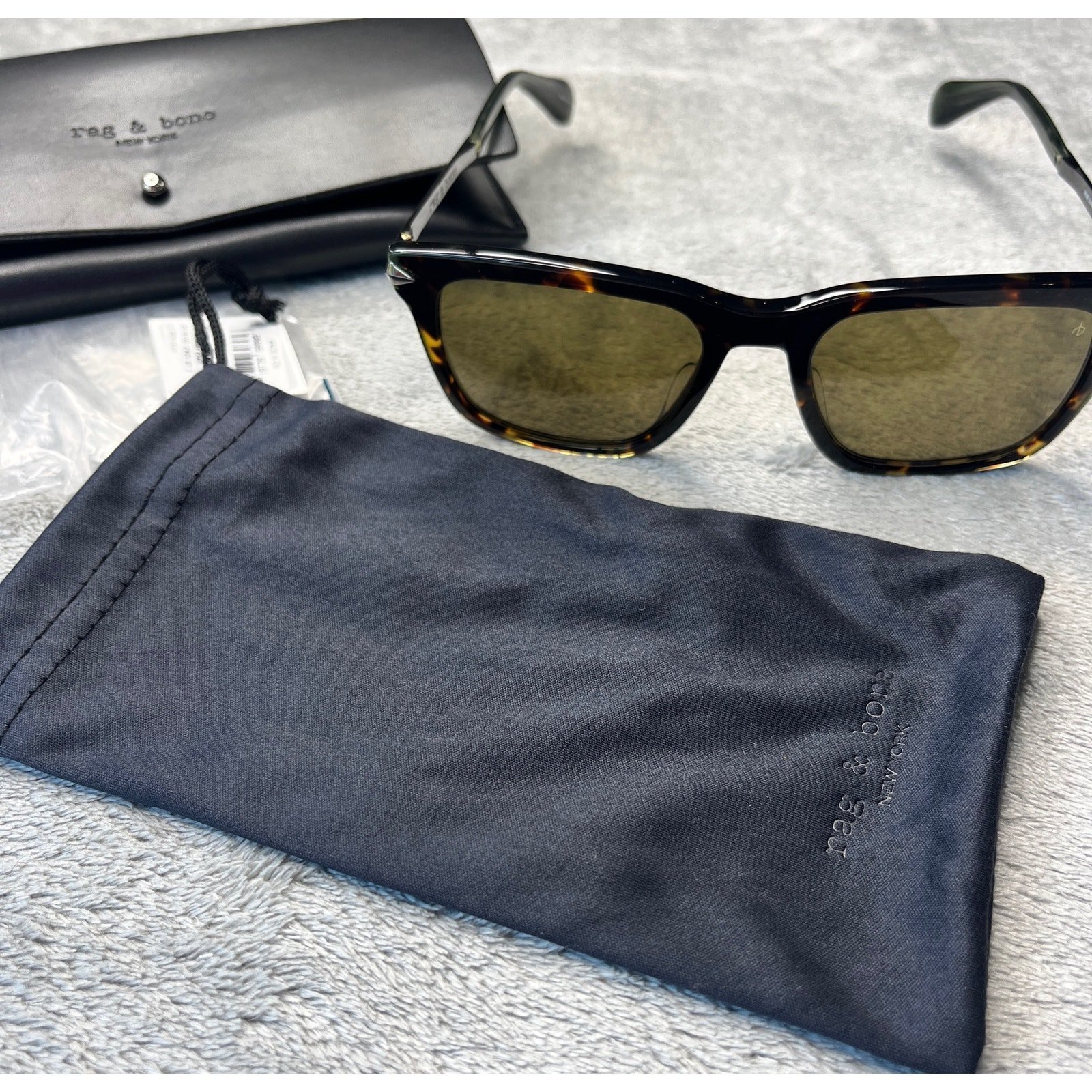New Rag & Bone RNB5044/S 4N3 Havana Square SunglassesNWT Case and Pouch