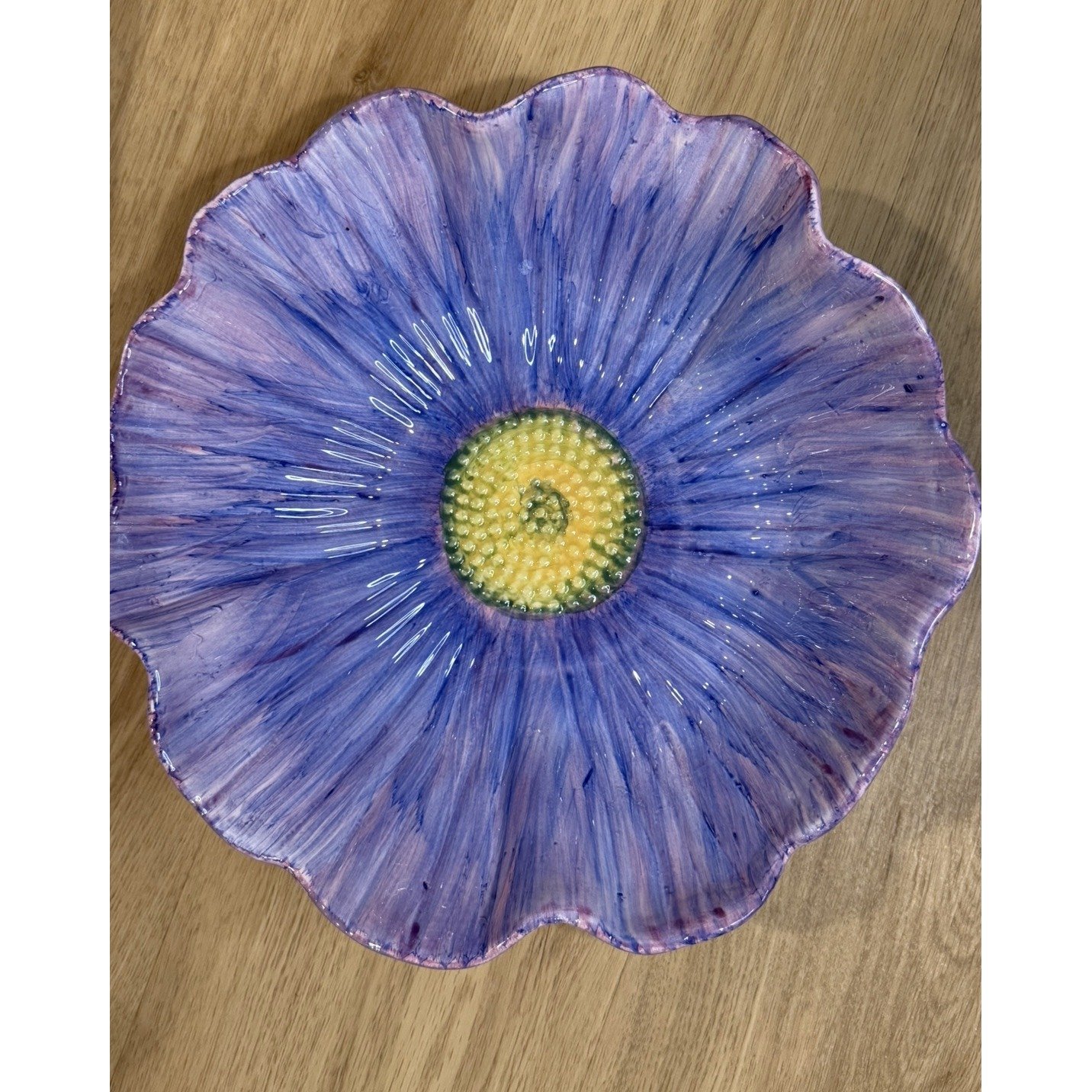 Maxcera Blue, Purple Flower Bowl 11 1/2 diameter
