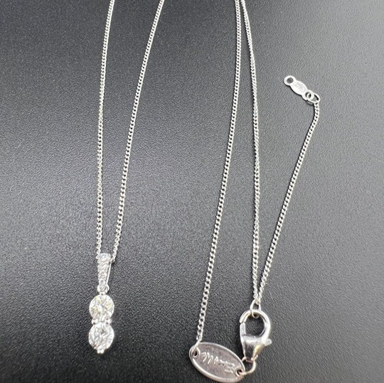 EVER US 14K WG WHITE GOLD 1/2TW ROUND BRILLIANT 2 STONE DIAMOND PENDANT NECKLACE