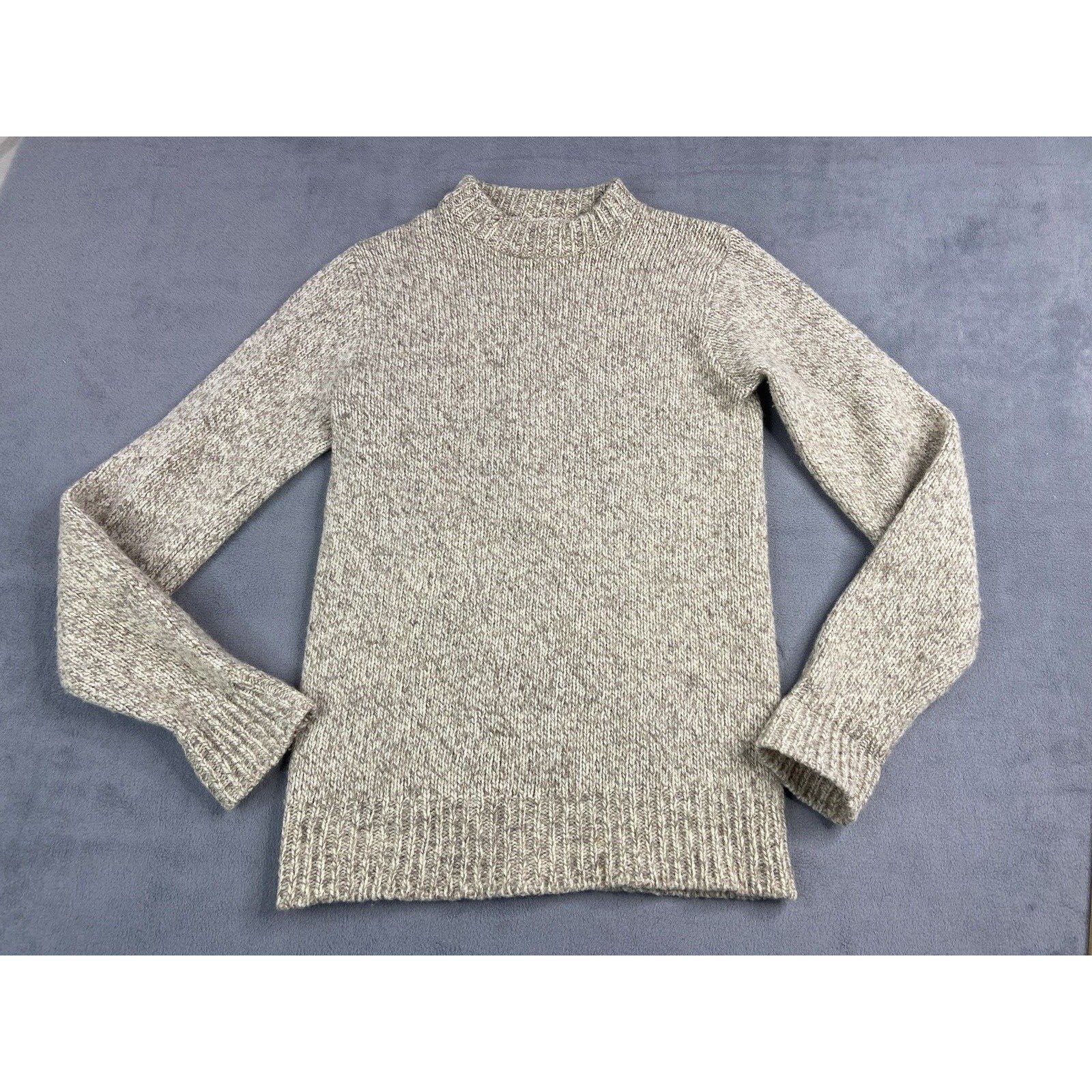 Vintage LL Bean Sweater Womens Medium Tan Ragg Wool Crewneck Grandma