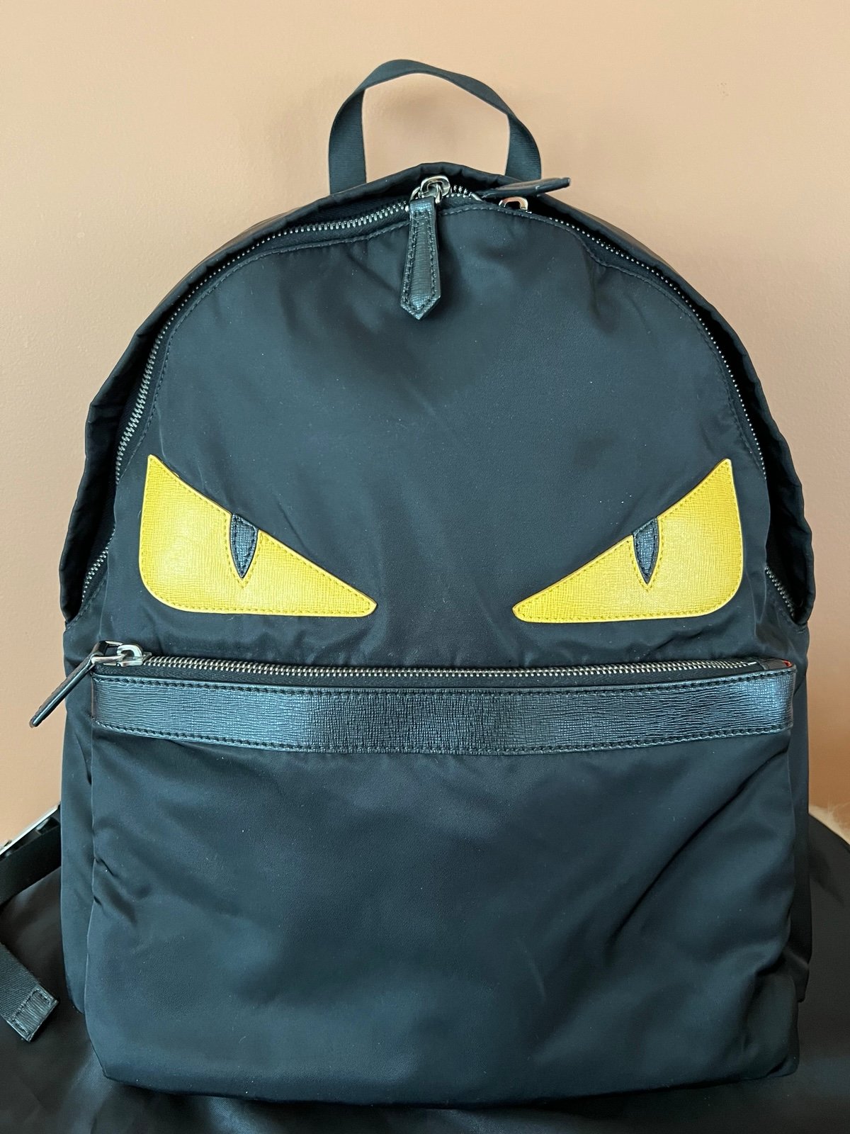 Fendi Black Yellow Eyes Monster Nylon Backpack Preloved