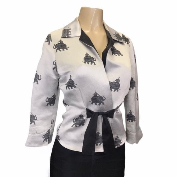 Gigi Clark Elephant Blazer Grey Silk and Black