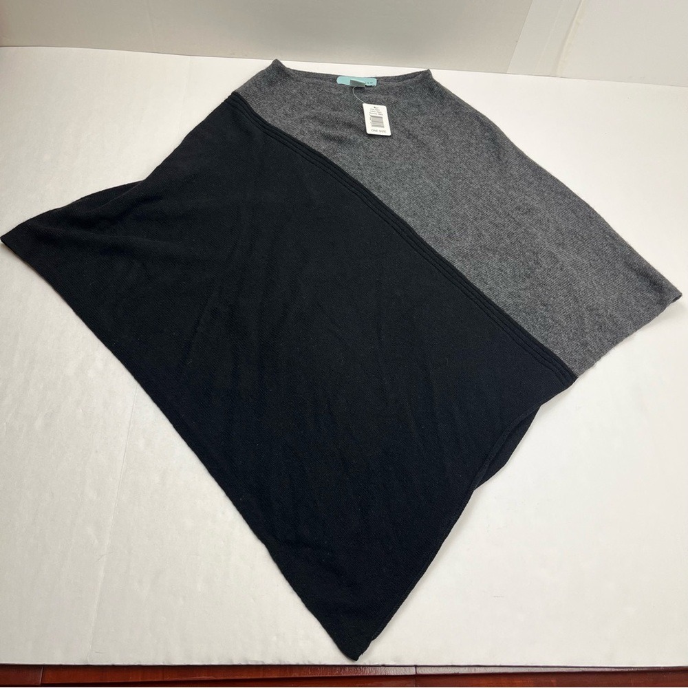 Celeste Poncho Womens One Size Black Charcoal Grey Gray Wool Cashmere Blend NEW