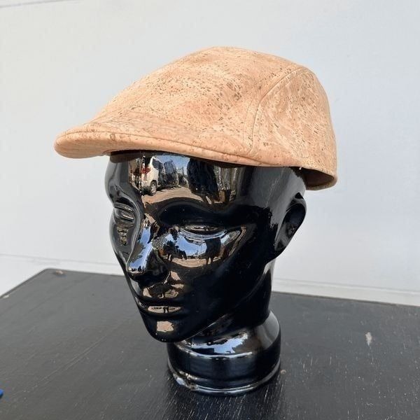 Vintage Cork Newsboy Cap Made in Portugal - Size 60, Natural Fabric Blend