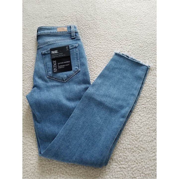 PAIGE Hoxton Crop High Rise Ultra Skinny Vintage Music Destructed Jeans Size 24