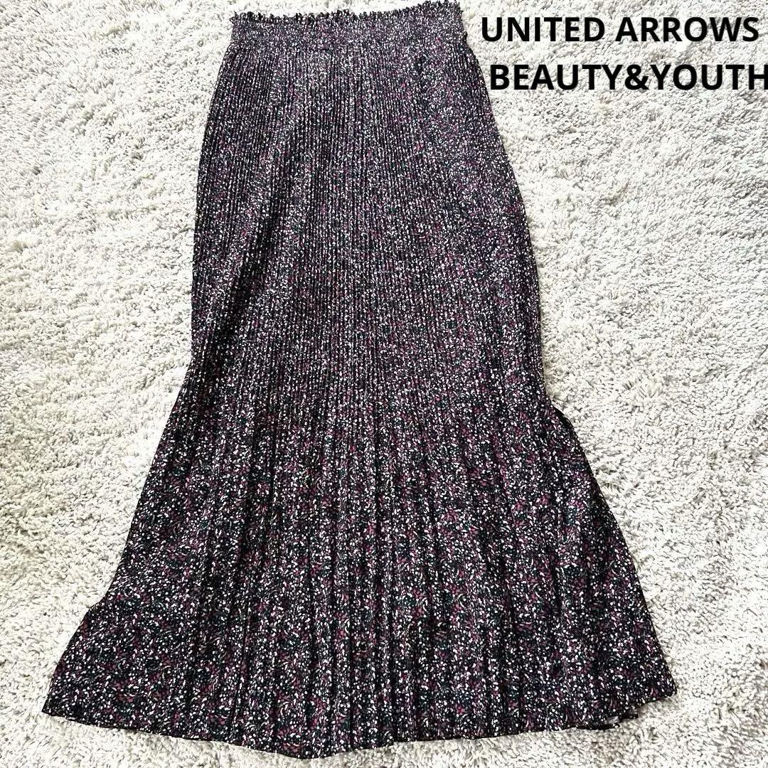 Excellent Condition UNITED ARROWS Flower Print Pleated Skirt Maxi Length