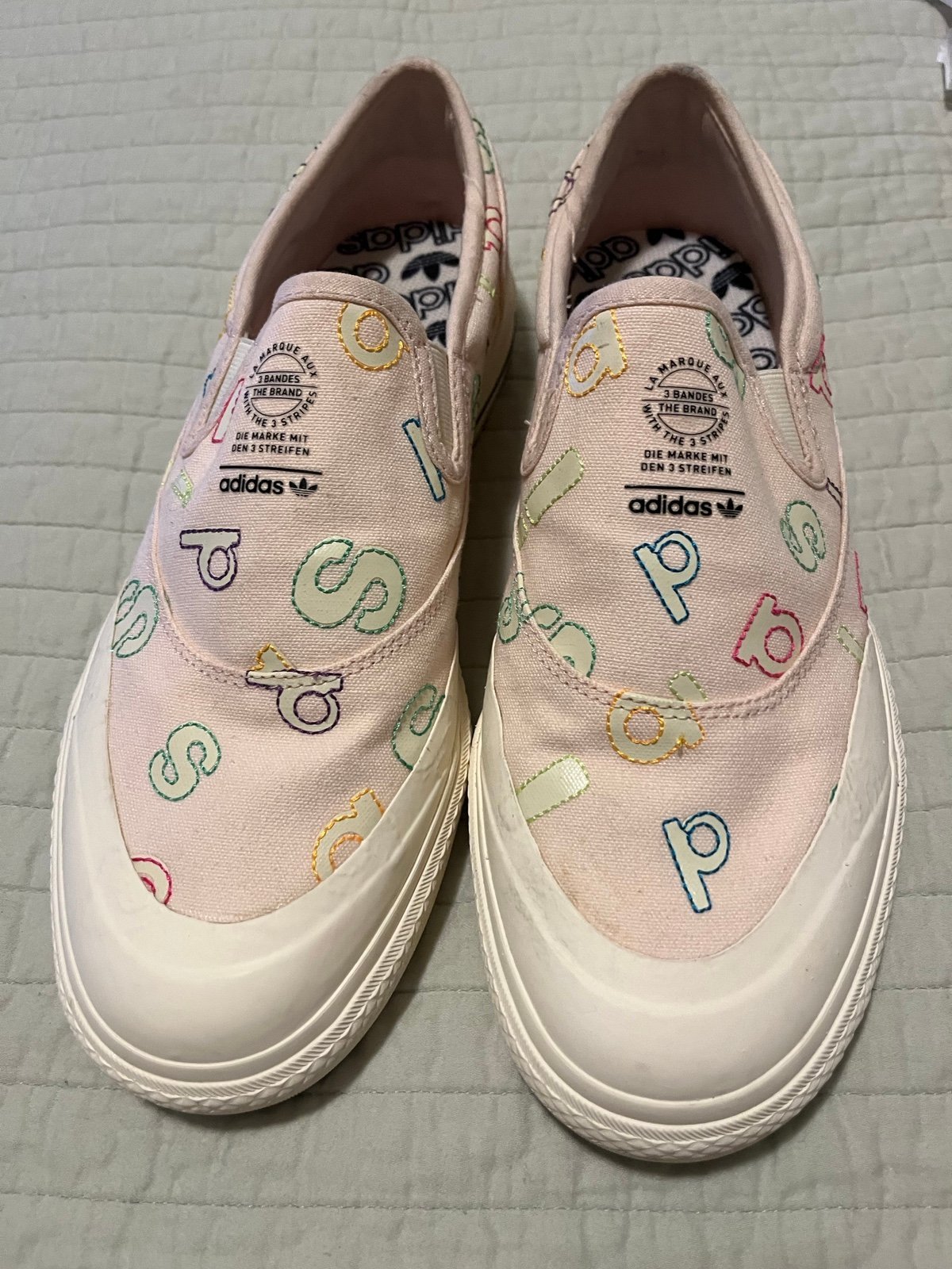 Adidas Nissan RF All over letters Pink White Slip on 10.5 Mens