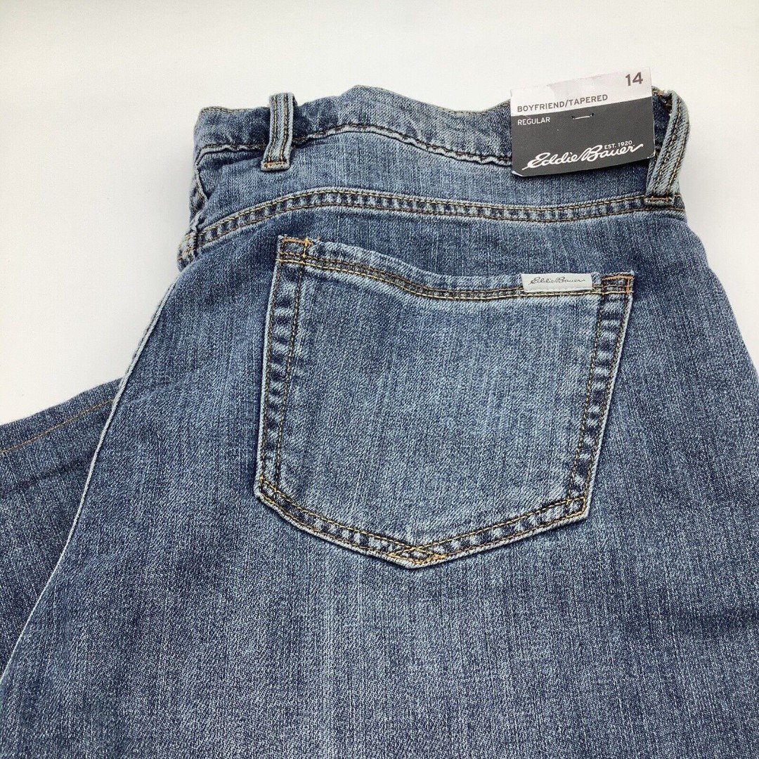 Eddie Bauer Womens Boyfriend Relaxed Flannel Lined Jeans Blue Size 14 NWT