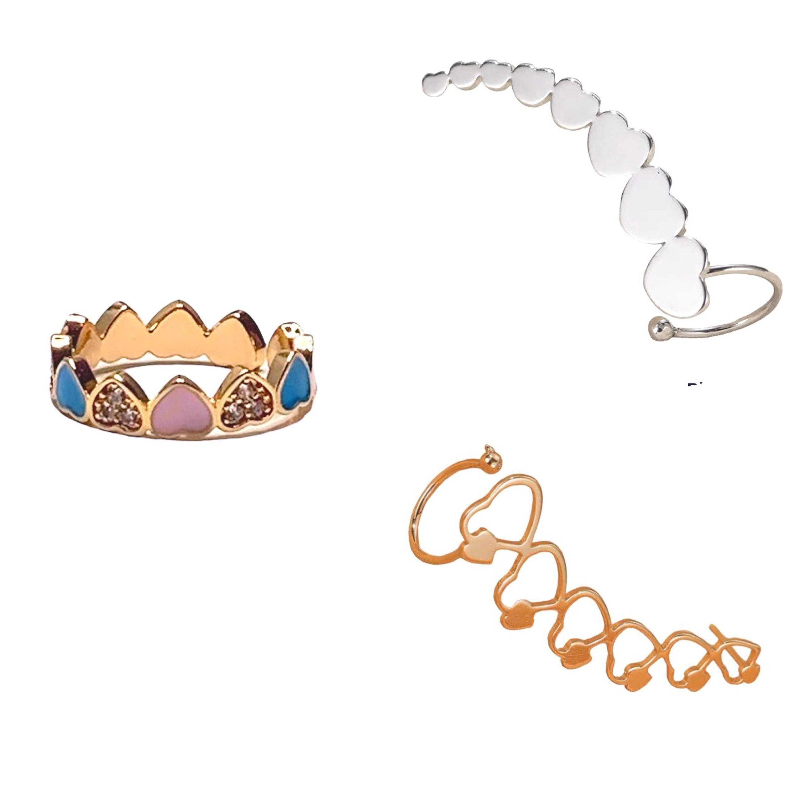 Earrings, Ear stub, ear cuffs, open rings : Loves (3pcs)