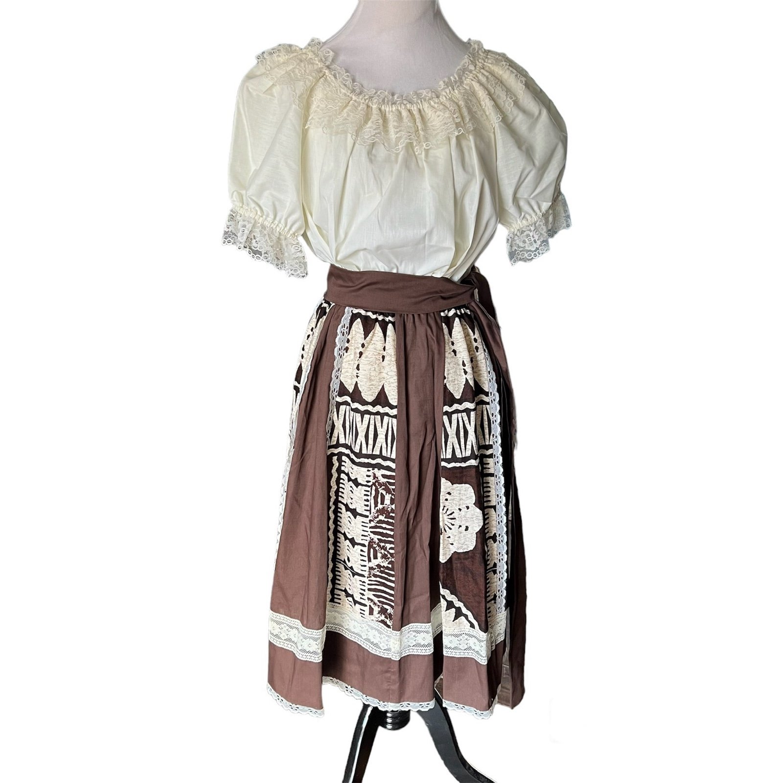 Nos Vintage Hula Hawaiian Traditional Pàú Skirt one size, belt & xl Blouse Top