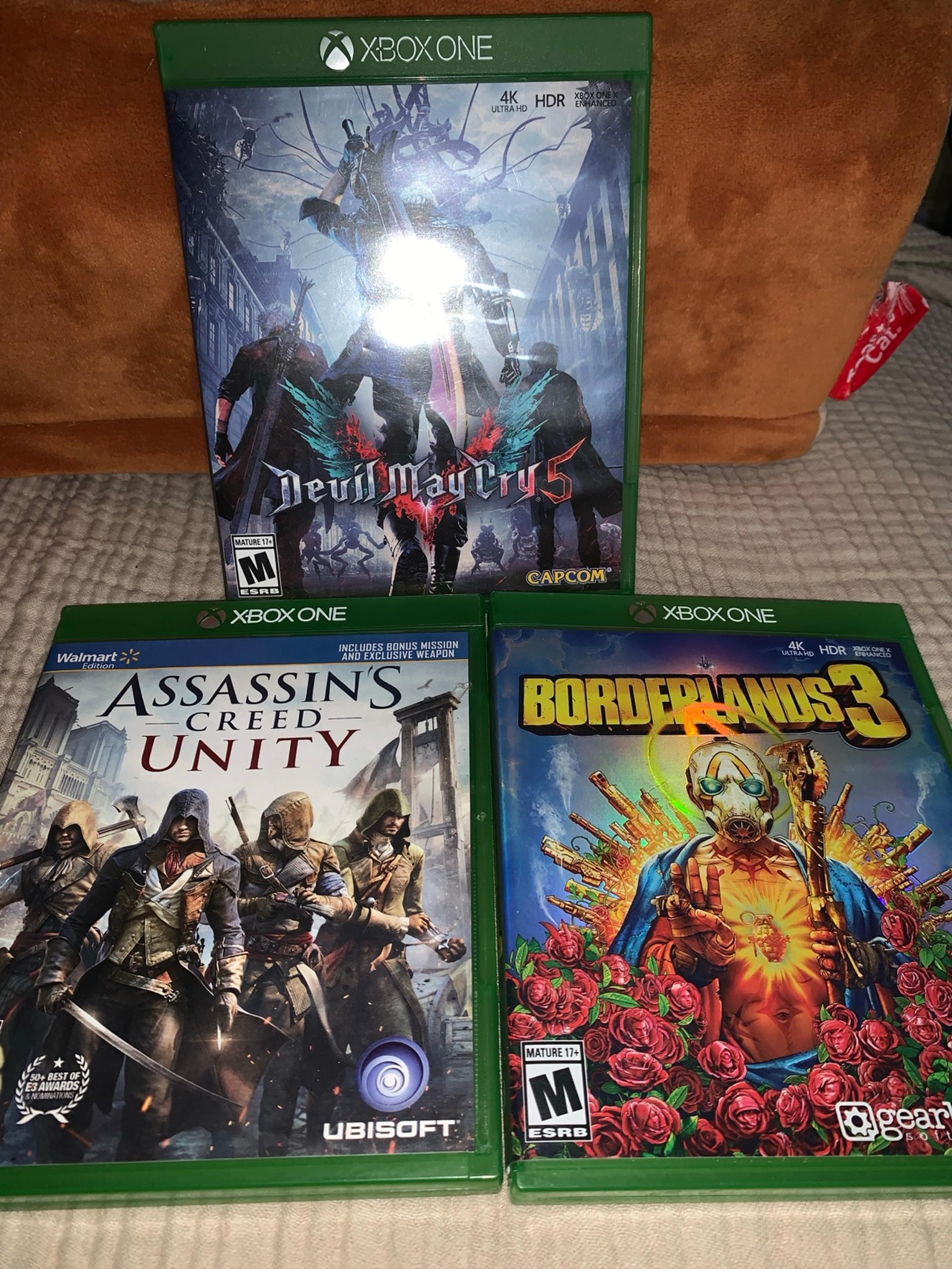 Xbox One 1 games Devil May Cry 5 Assassins Creed Unity Borderlands 3 X Box lot 3