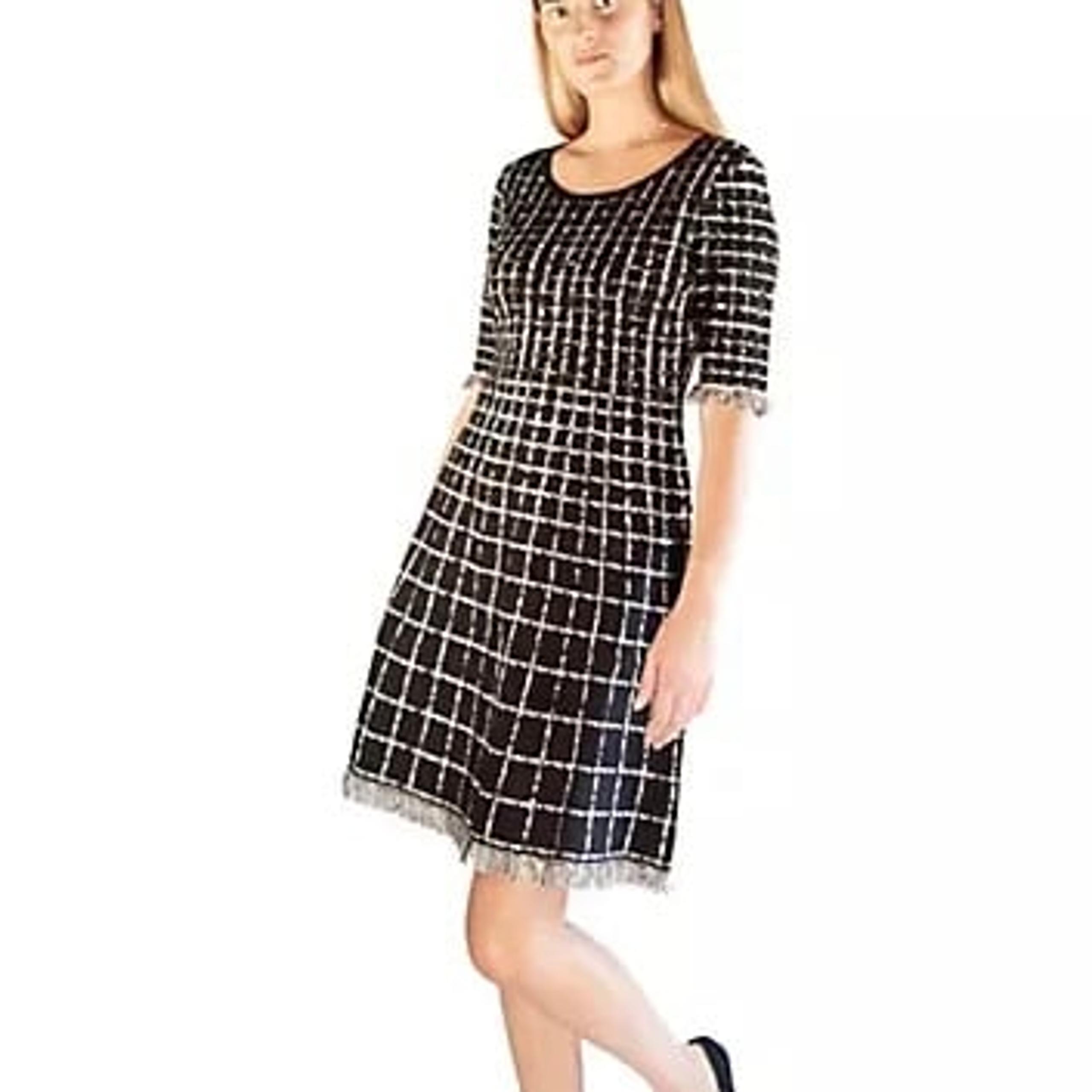 Taylor Black Ivory Plaid Knit Sweater Dress Size Large