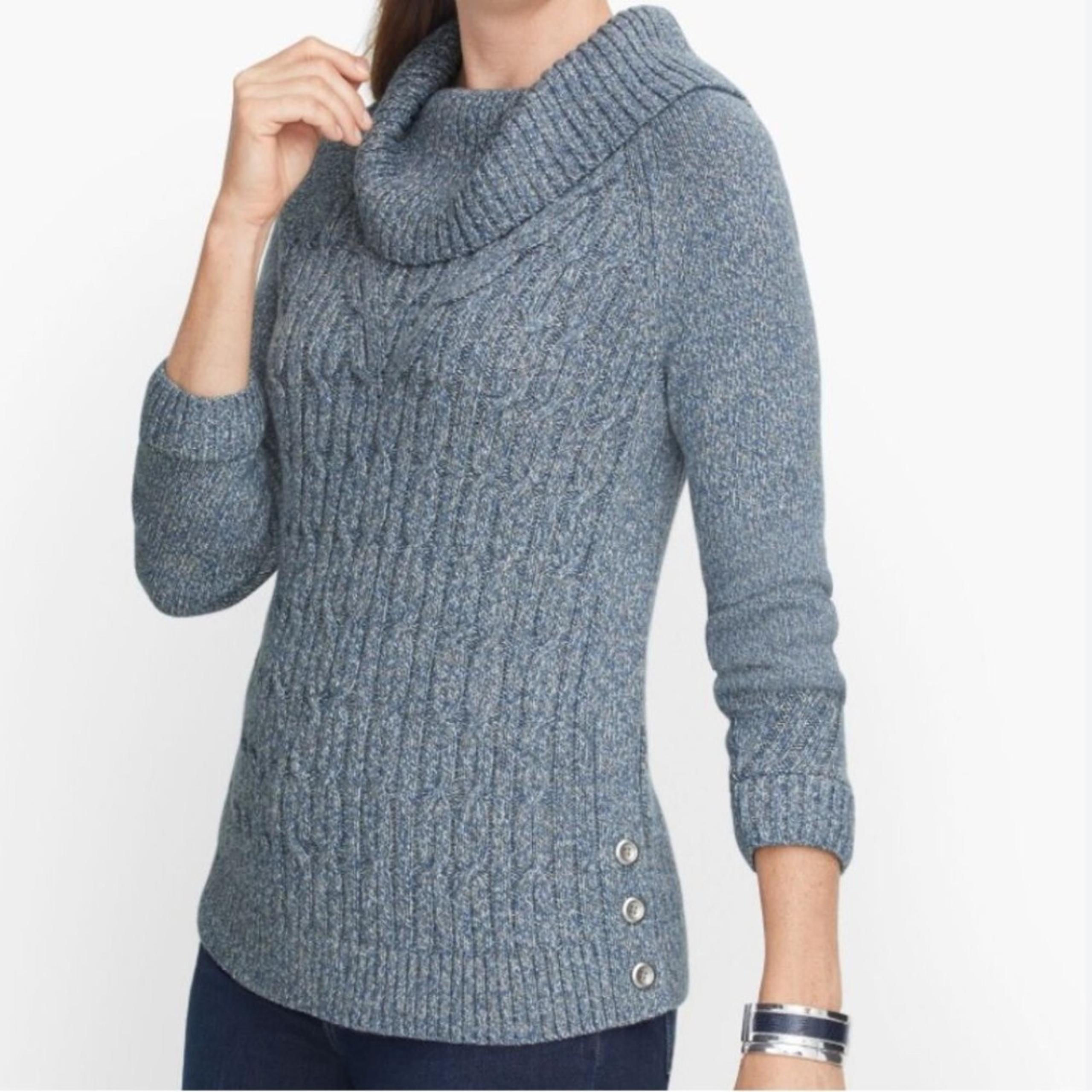 Talbots Women’s Cable Cowlneck Sweater MARL 100% Cotton Size L Large