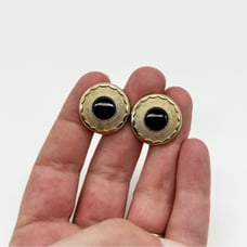 Vintage Brushed Gold Tone & Onyx Round Cufflinks