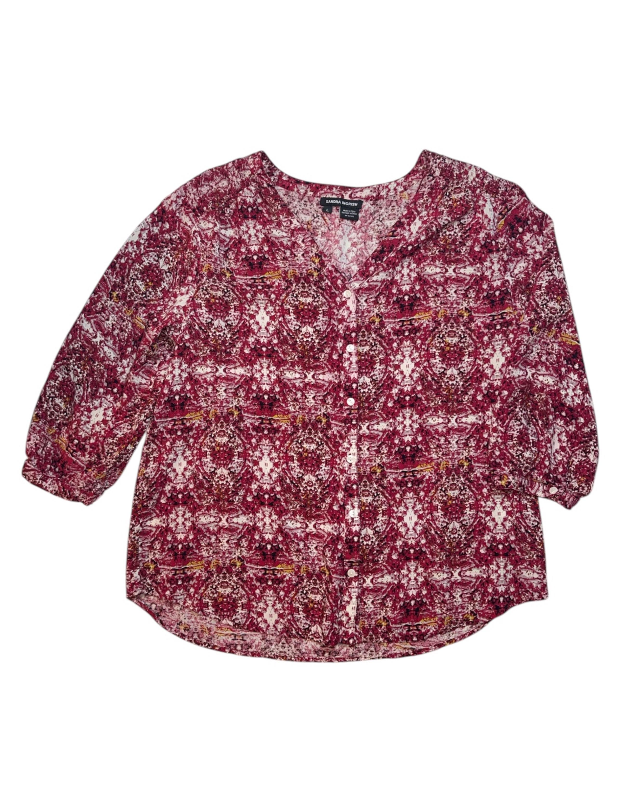 Sandra Ingrish Women’s Burgundy Abstract Print Button-Down Blouse | Size L