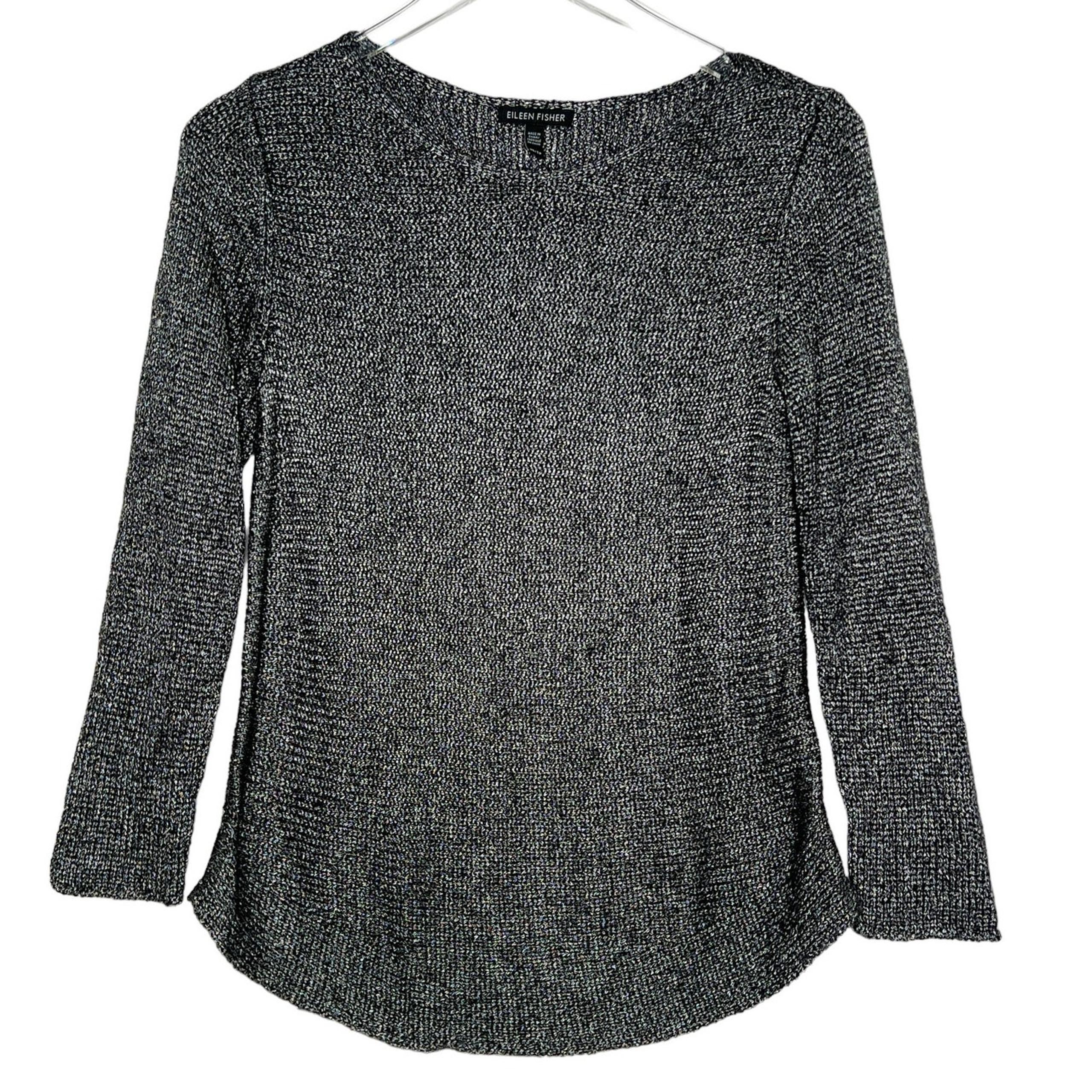 Eileen Fisher XS Gray Open Knit Linen Blend Boat Neck Sweater