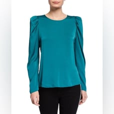 NWOT Kobi Halperin Lois Silk Blend Puff Shoulder Blouse Teal M
