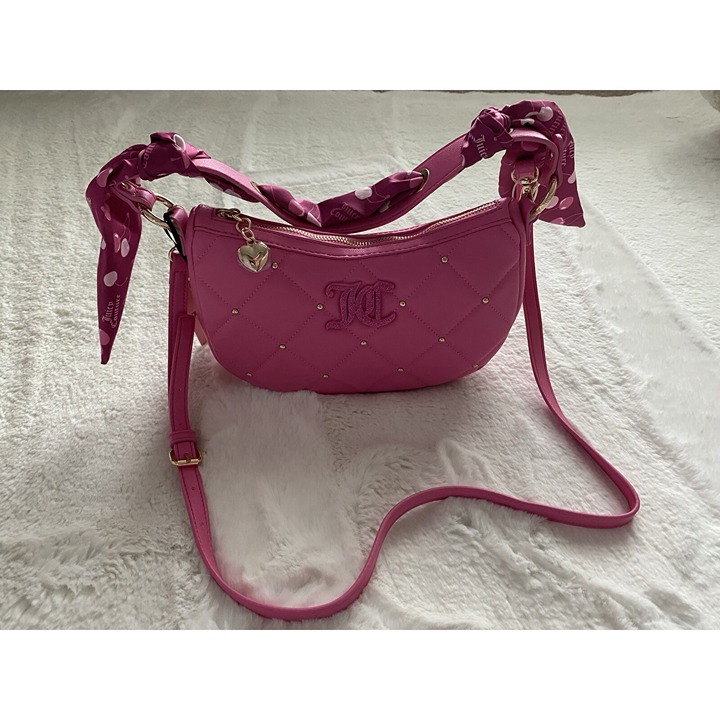Juicy Couture Holding The Line COHO Cherry Shoulder Purse Pink Raspberry Scarf