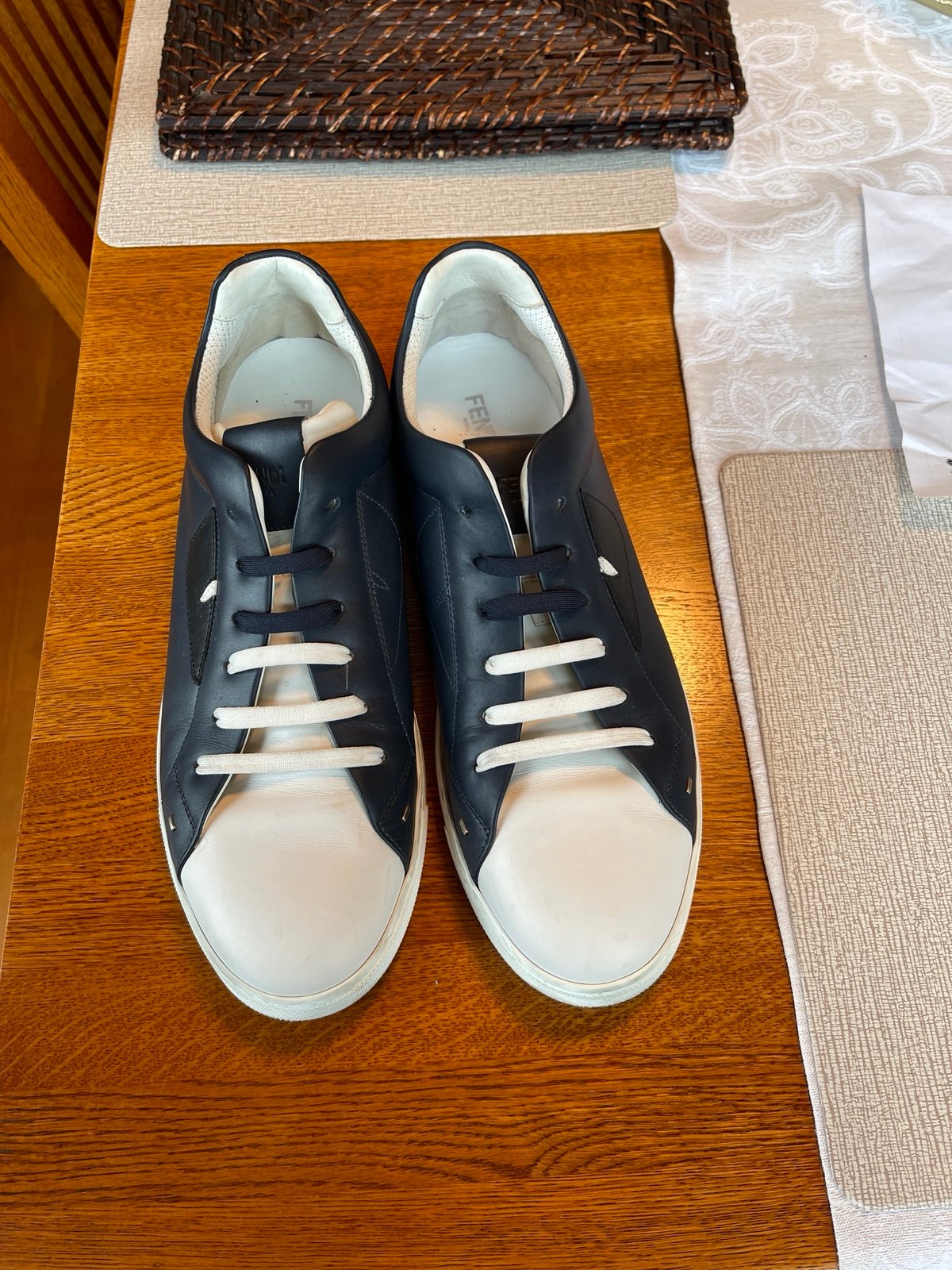 Fendi Roma Vitello Sneaker (Navy, White, Size 11.
