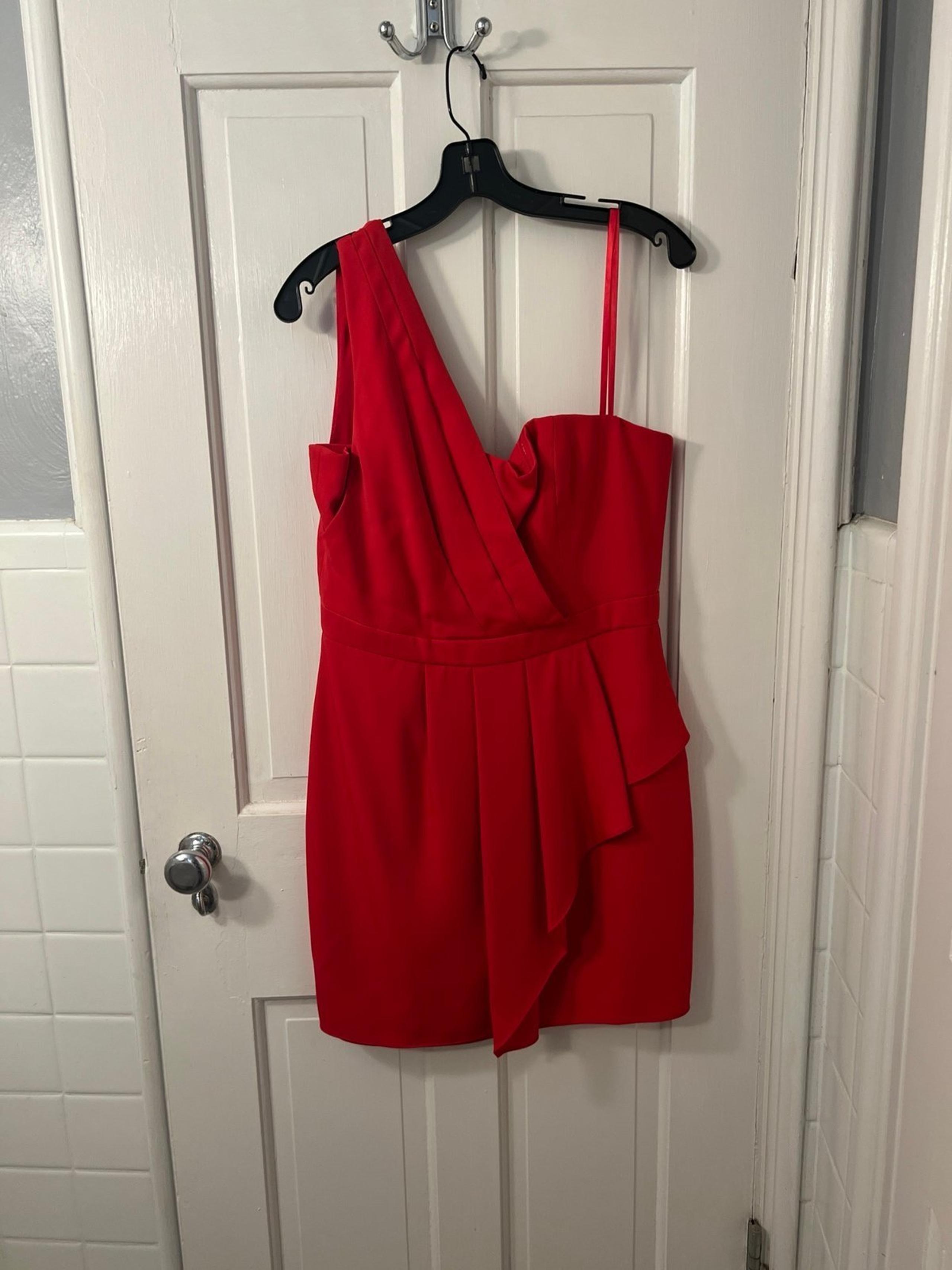BCBG red satin cocktail dress