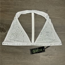 NWT Dolls Kill / Club Exx White Rhinestone Triangle Bra Top Size XXL