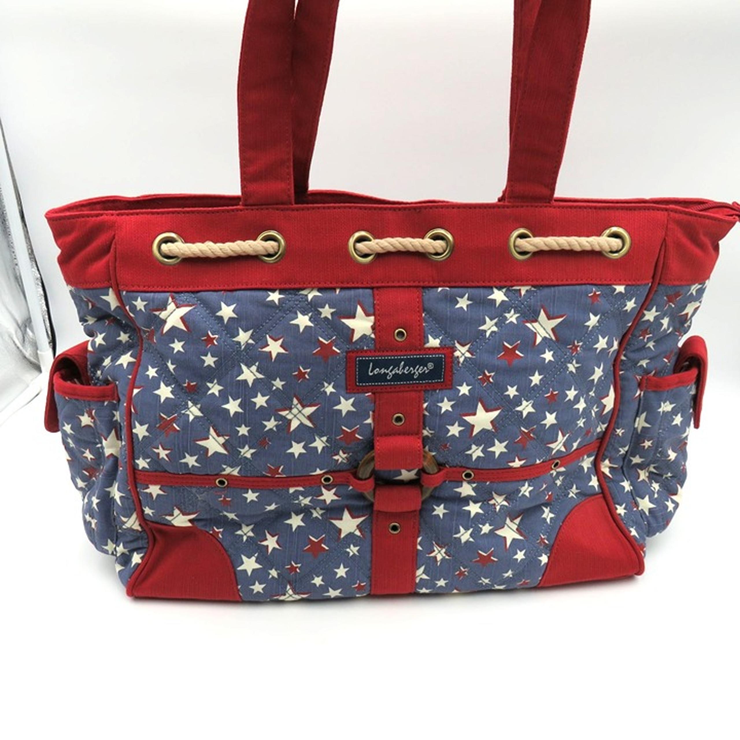 Longaberger Tote Bag Large Americana Rope Handles Quilted Red Blue Patriotic