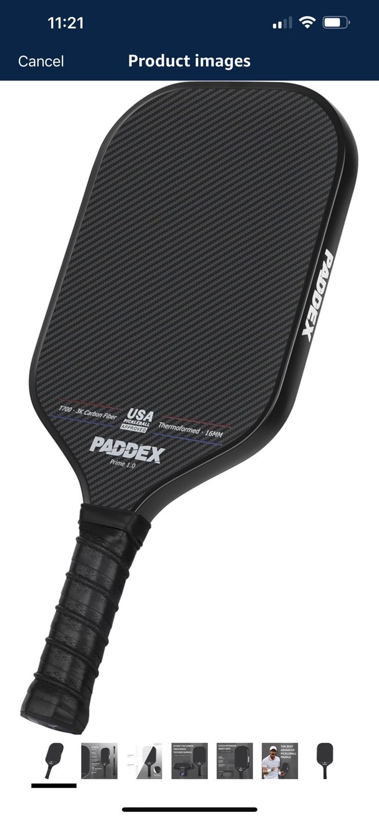 Raw T700 Carbon Fiber Pickleball Paddle, 16mm Polypropylene Honeycomb Core, Ther